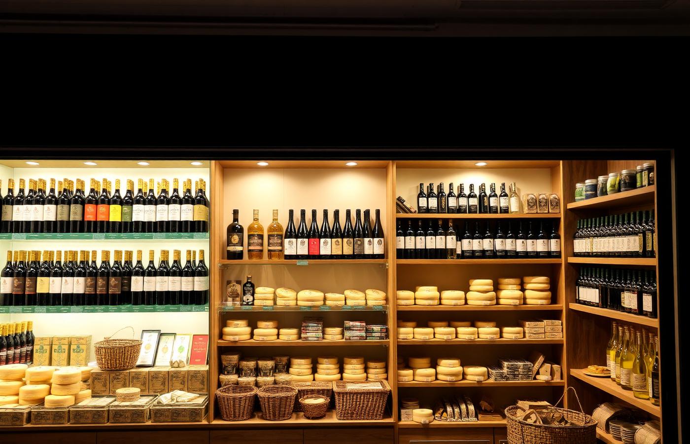 Interior de la Bottega con vinos, quesos y productos italianos